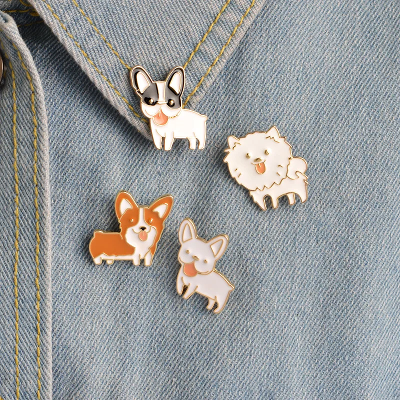 

new Fashion 4pcs/set Puppy Dog Tongue Shiba Pomeranin Corgi Bulldog Pug Labrador Brooch Button Pins Denim Jacket Pin Badge