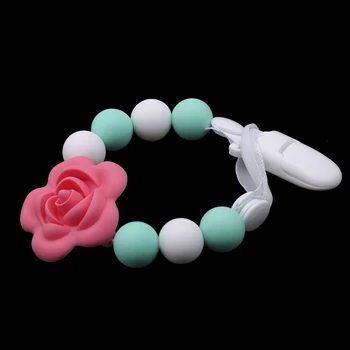 

Silicone Pacifier Clips Funny Nipple Chain Safe Teething Chains for Baby Rose Flower Bead Infant Attache Sucette Dummy Clip