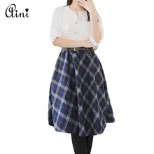 Women’s Plaid Skirts Tartan Woolen Plaid Skirts Kilt Winter Wool Umbrella A-line Vintage Plaid Skirt Pleated Wool Tartan Skirts