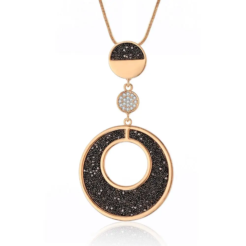 Дизайн Винтаж золотой круглый кулон цепочки и ожерелья s черный модное ожерелье с кристаллами для женщин свитер ювелирные изделия-ожерелья - Окраска металла: Gold