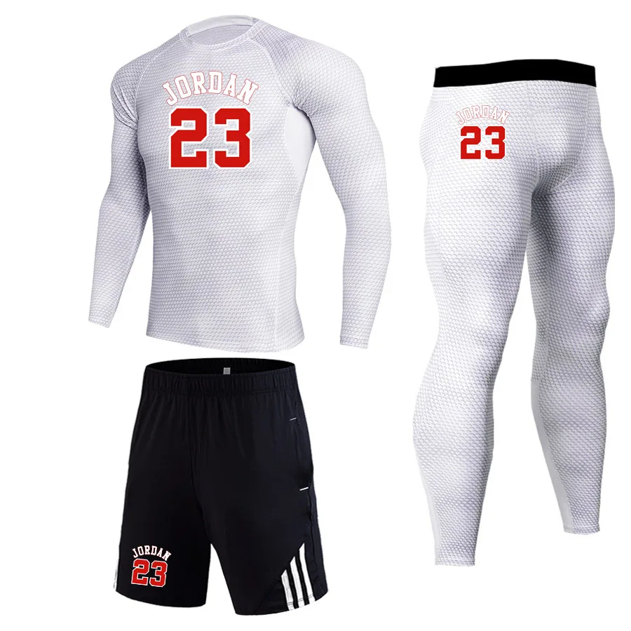 

3pcs / set Men's JORDAN 23 Tracksuit Sport Suit Gym Fitness Compression Clothing Running Jogging Sport Wear Exercise Workout