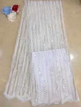 

2019 Glittery French Nigerian Laces Fabrics High Quality 3D Sequins Laces Fabric Wedding African French Tulle Lace FABRIC