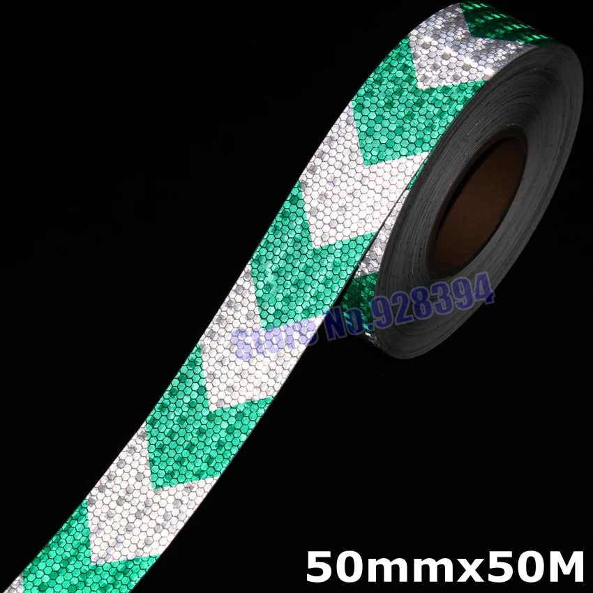 50mmx50M Safety Green&Silver Arrows Reflective Adhesive Tape Reflective Tape Sticker Warning