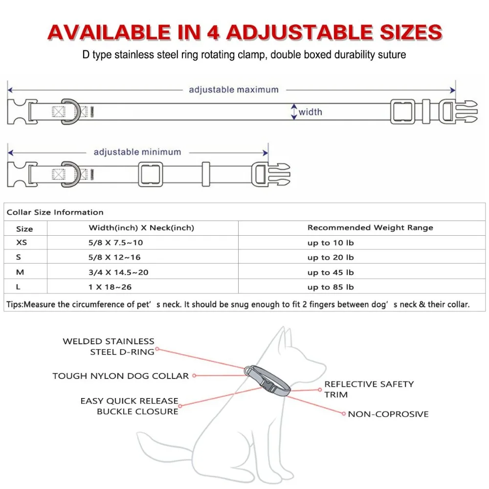 YDL светоотражающий высококачественный нейлоновый индивидуальный ошейник для собаки для щенков и кошек основные быстрые ошейники для больших маленьких средних собак