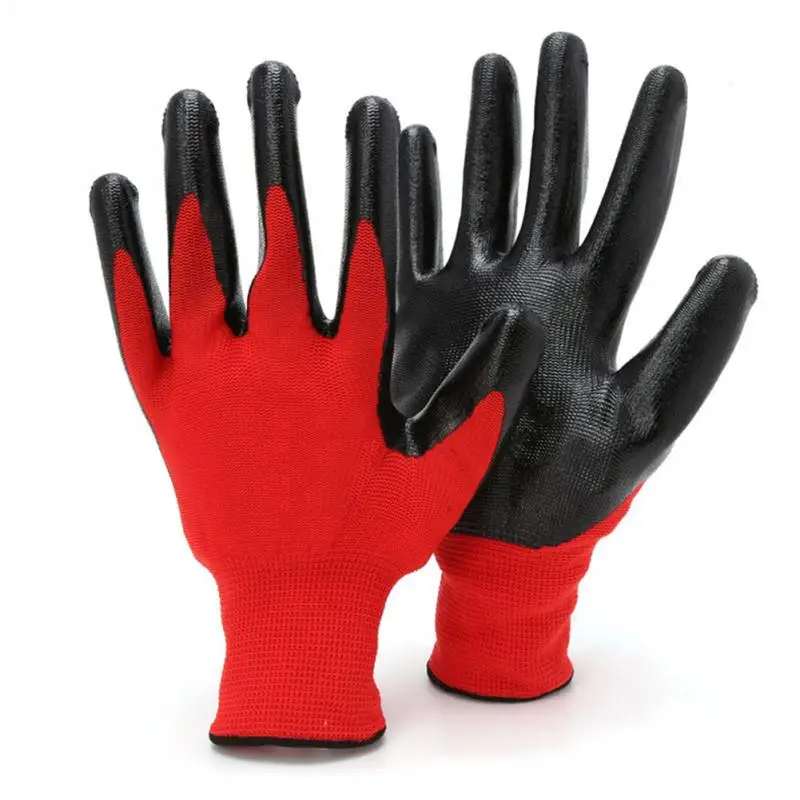 1 Pair Nitrile Coated Work Gloves Nylon Safety Labor Factory Home
