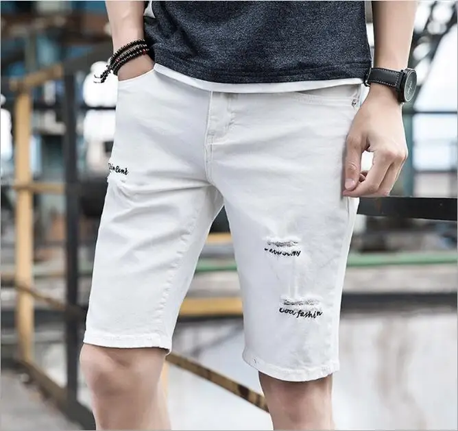 white ripped jean shorts mens