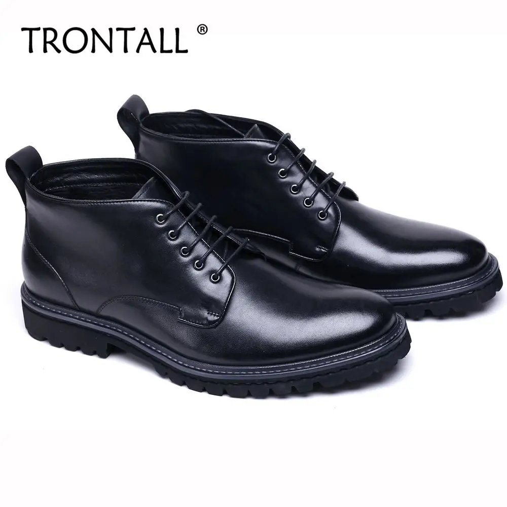 TRONTALL British Style Men's Ankle Boots Genuine Leather Lace up Non