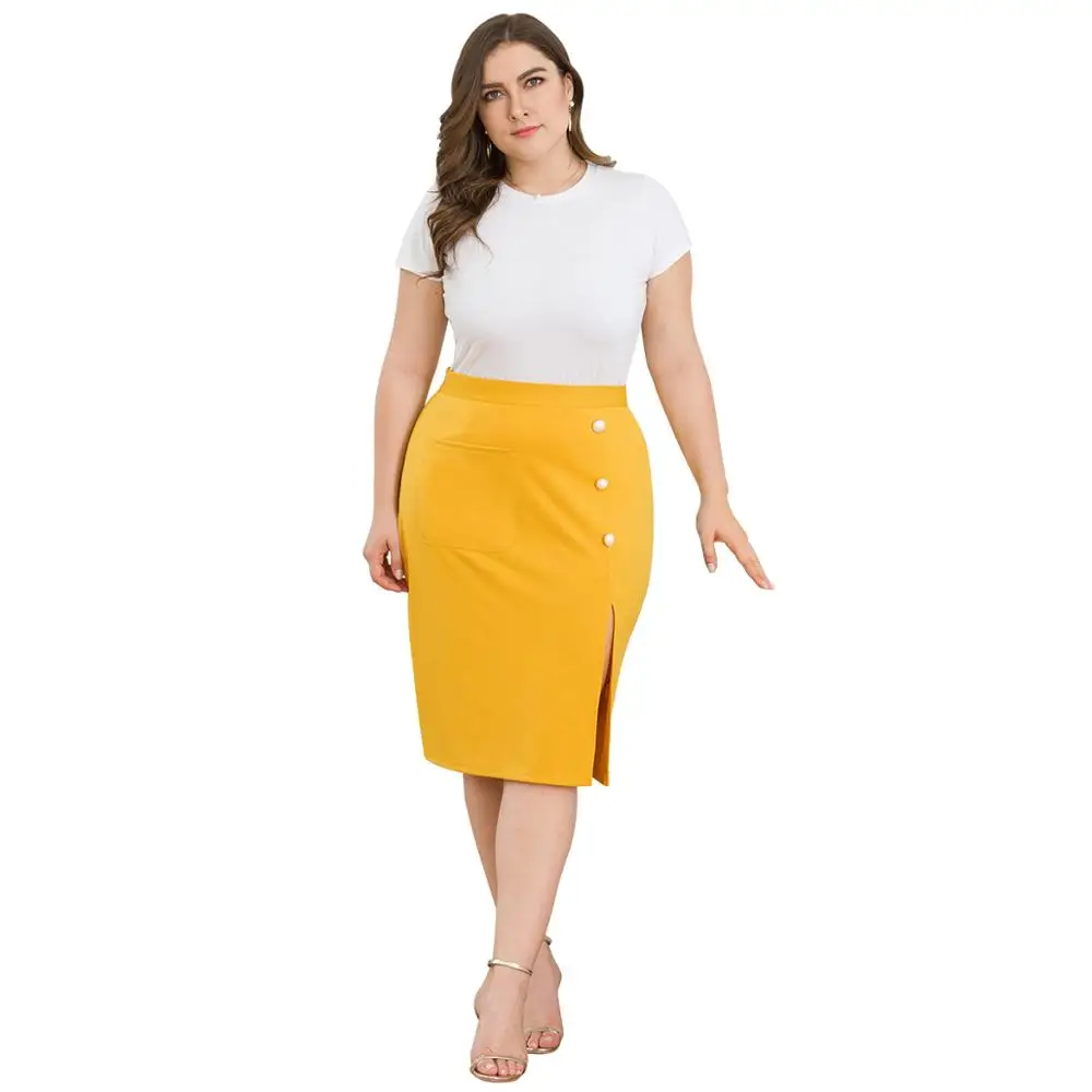 

New sexy plus size office lady skirts women high waist Button packets buttocks split commuter versatile women's skirts