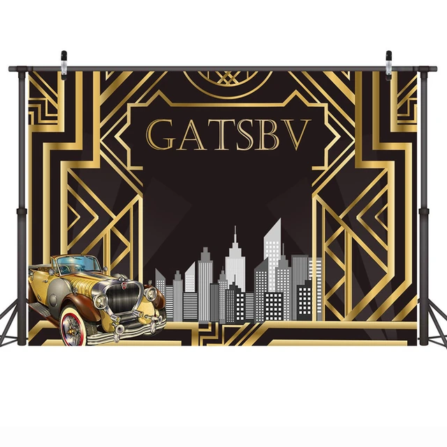 Mocsicka Great Gatsby Theme Birthday Party Photography Backdrop Retro Gold  Building Adult Birthday Decor Background Photocall