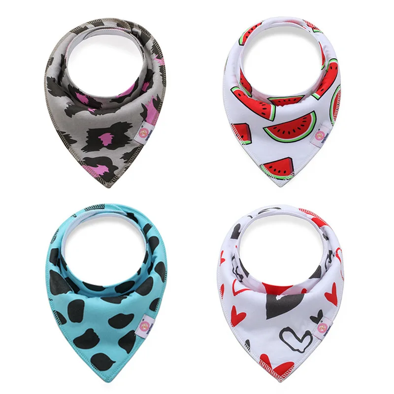 Teenster Bib Cartoon Printing Baby Bibs 4pcs/lot Pure Cotton Double-deck Fashion Burp Cloths Baby Cloth Bandana Bibs Cheap Stuff