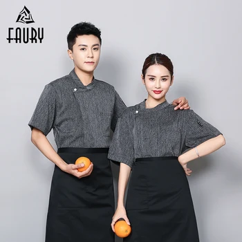 

Chef's Jacket Logo Custom Breathable Gray Cotton Linen Jaleco Restaurant Food Service Wholesale Work Barber Uniform Camarero