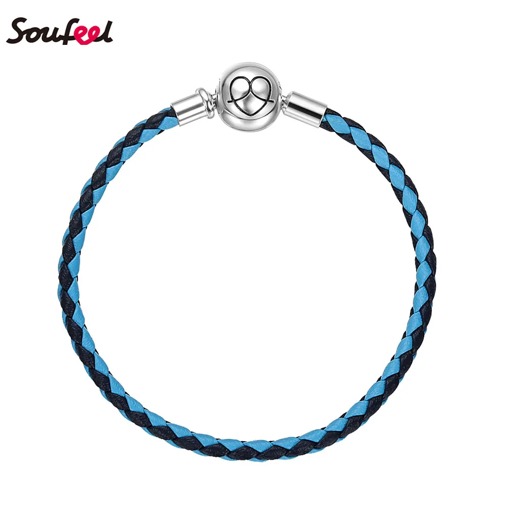 

SOUFEEL Blue Leather Charm Bangle for Women Decoration 925 Sliver Heart Symbol Fashion Bracelet Best Friend Gift