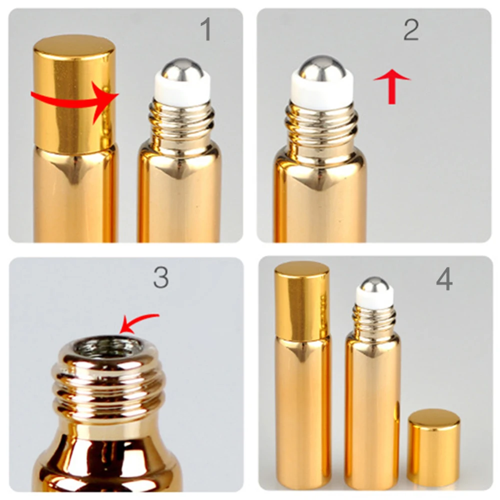 7 шт. пустой парфюмерный Стекло с системой Roll In бутылки на бутылка, Лидер продаж гальванического покрытия УФ эфирное масло бутылки для многоразового использования с шариком-роллером