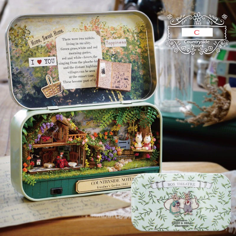 

miniatura diy box theater doll house with Wooden toys Countryside Notes dollhouse accessories for kids gift