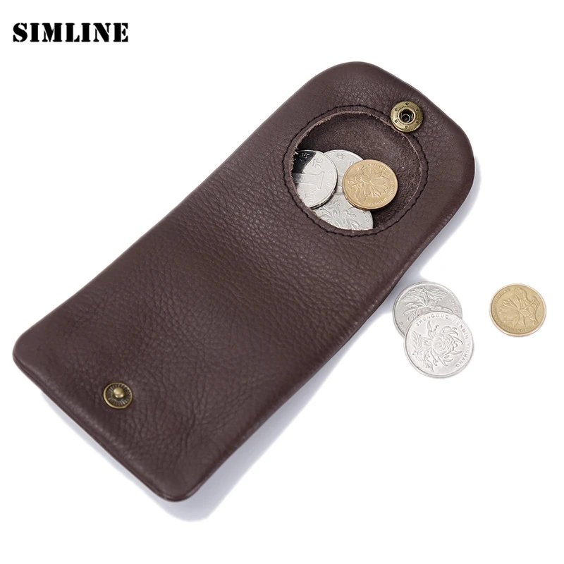 

SIMLINE Genuine Leather Coin Purse Woman Men Vintage Cowhide Mini Small Wallet Wallets Purses Pocket Case Money Bag Holder Case