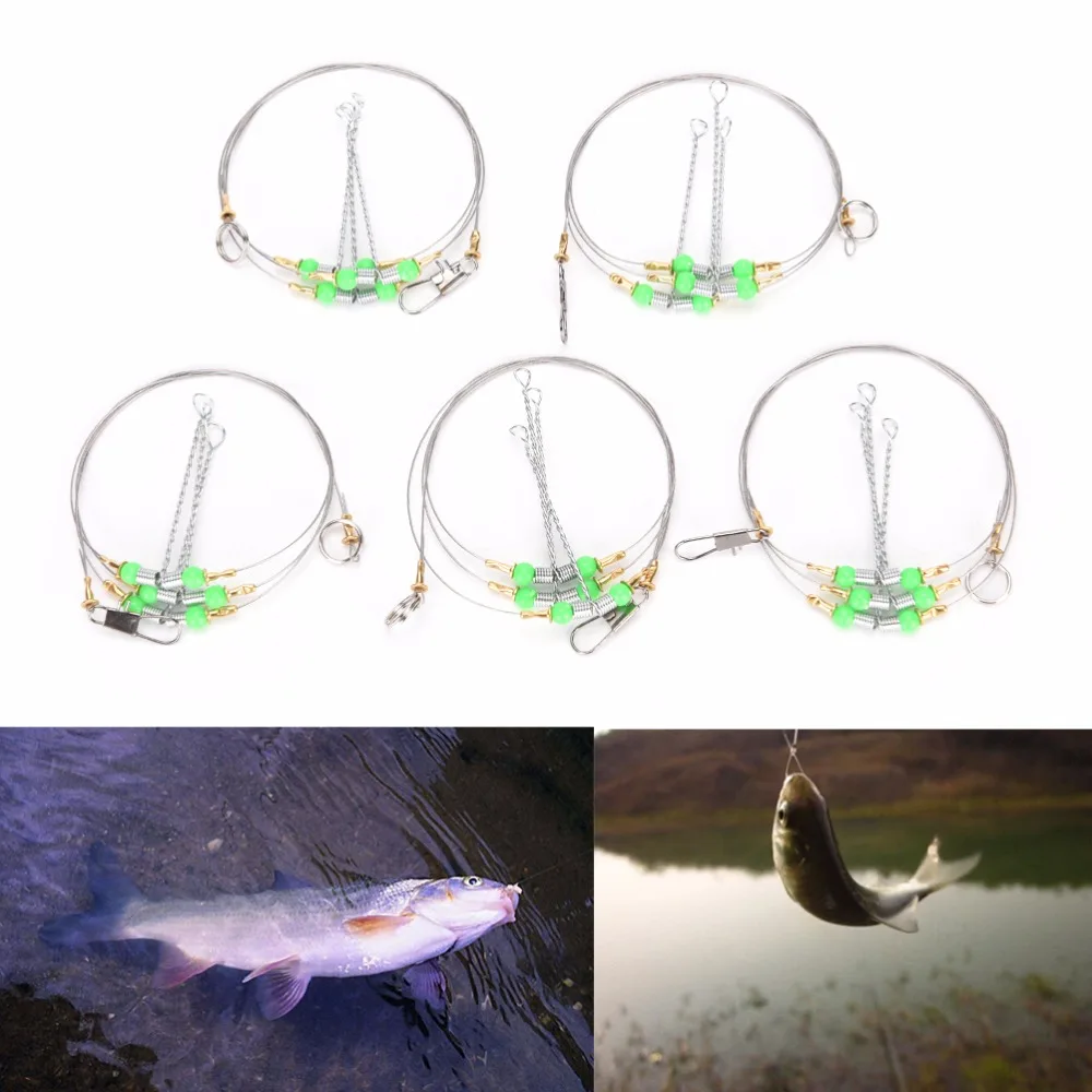 

Gmarty 5Pcs Anti-Winding 3 Swivel String Fishing Hook Steel Rigs Wire Leader Hook Steel