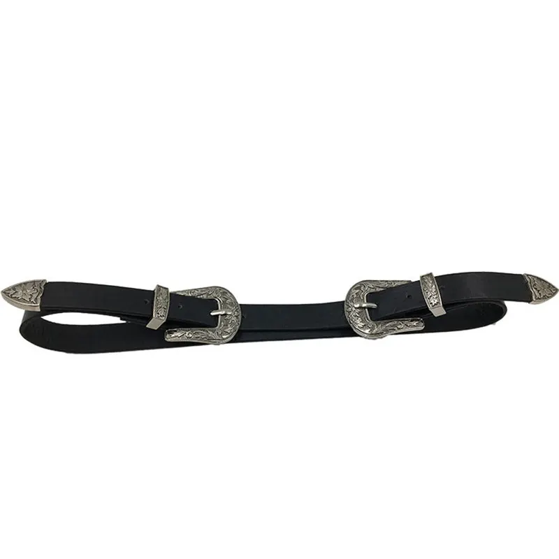 Boho Lady Vintage Metal Leather Double Buckle Waist Belt Waistband belts for Women Fashion Accessory 40FE0212