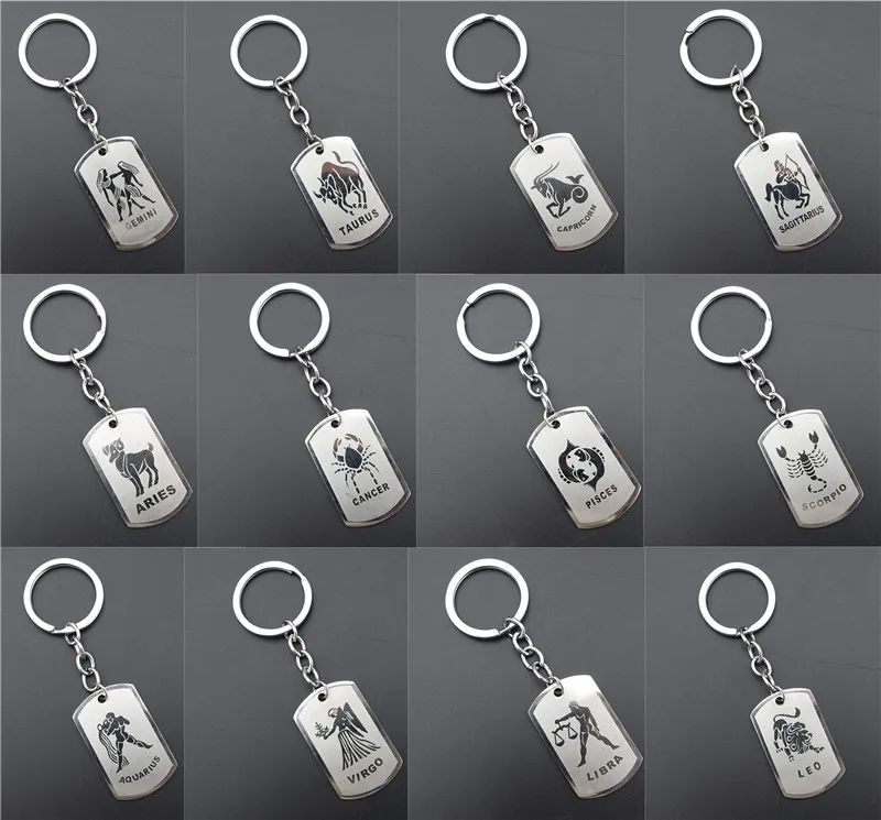 

Stainless Steel Astrology Zodiac Sign Dog Tag Keychain Constellation Horoscopes Keyrings Birthday Gift 12 Pieces / Lot Assorted