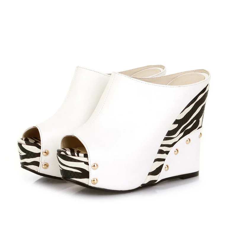 MORAZORA/женские босоножки белого и черного цвета; пикантные летние туфли на танкетке и высоком каблуке; женская обувь из искусственной кожи с открытым носком на платформе