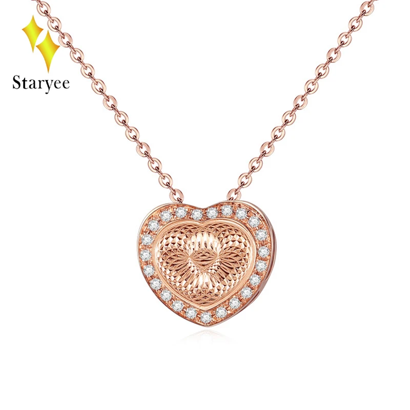 Real Solid 18K Au750 Rose Gold VS H 0.09CT Natural Diamond Heart Shape Chain Pendant Necklace For Women Jewelry Engagement Gift цена Real Solid 18K Au750 Rose Gold VS H 0.09CT Natural Diamond Heart Shape Chain Pendant Necklace For Women Jewelry Engagement Gift цены онлайн