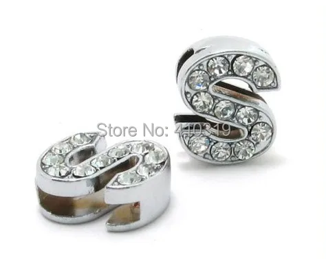 

Wholesale 50PCS 8mm " S " full rhinestones alloy slide letter , diy pet dog charm