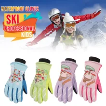 Children Skiing Gloves Boys Girls Thickening Cute Cartoon Winter Cycling Riding Warm Waterproof Windproof Sports Ski Gloves Kids