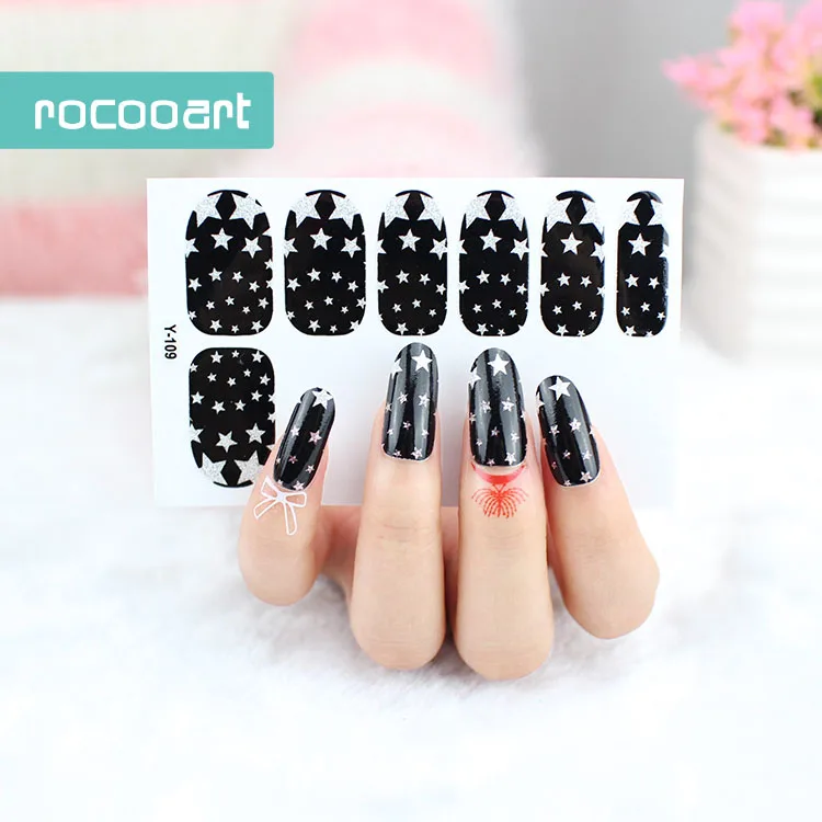 Rocooart Y5109 Black Color Nail Sticker White Stars Adhesive Nail Art