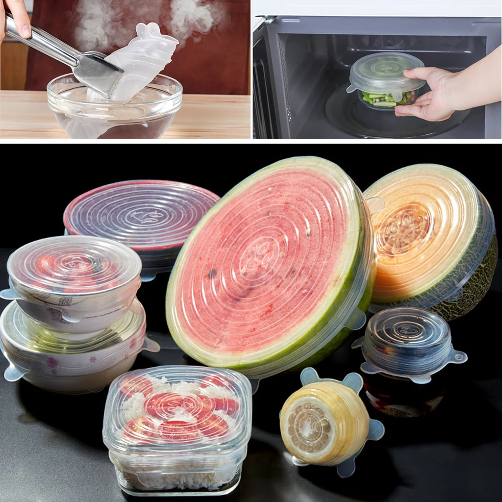 

6 Pcs Silicone Stretch Lids food wrap Reusable Airtight Food Wrap Covers Keeping Fresh Seal Bowl Kitchen Cookware utensil
