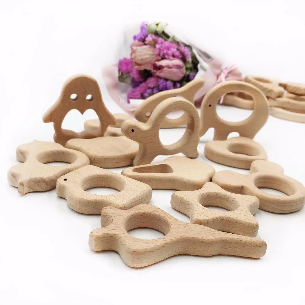 

10pc/lot Organic Baby Teether Wooden Beads Natural Teething Grasping Toy Baby Shower Gift Toddler Teether Newborn Baby Gift