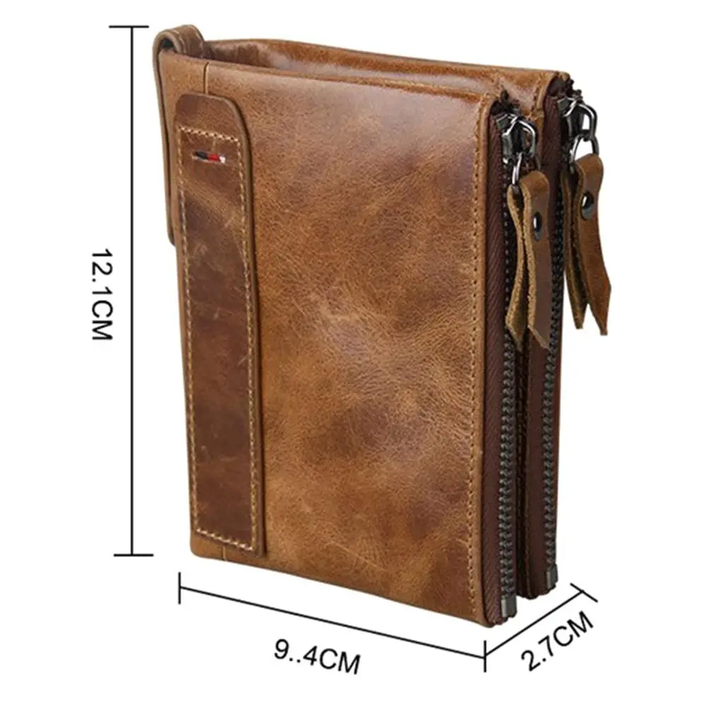 Banabanma Genuine Wallet Cowhide Leather Men Wallets Double Zipper Short Purse Coin Pockets Anti RFID Card Holders Wallet Men 40