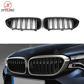 

G30 Front Grille 2017 2018 2019 For BMW 5 Series G38 Carbon Fiber Front Bumper Lip Grille Trim Cover Gloss Black