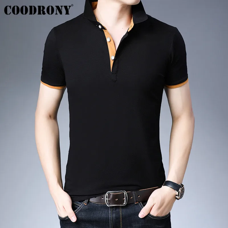 COODRONY брендовая летняя футболка с короткими рукавами Мужская модная повседневная футболка с отложным воротником хлопковая Футболка