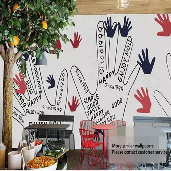Custom 3d wallpaper hand-painted graffiti palm print KTV dessert shop bar restaurant background wall