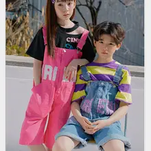 Детский комбинезон сезон: весна-лето хлопок Письмо печати джинсы для маленьких девочек и мальчиков подростков брюки унисекс ws326