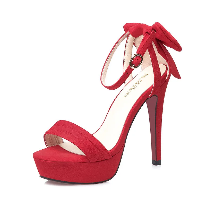 

2019 spring and autumn Korean fashion waterproof platform was thin and wild with a bow sexy shoes red 0510