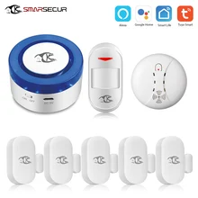 SMARSECUR домашняя wifi охранная сирена WiFi умная сирена Tuya Smart Wrok с детектором дыма