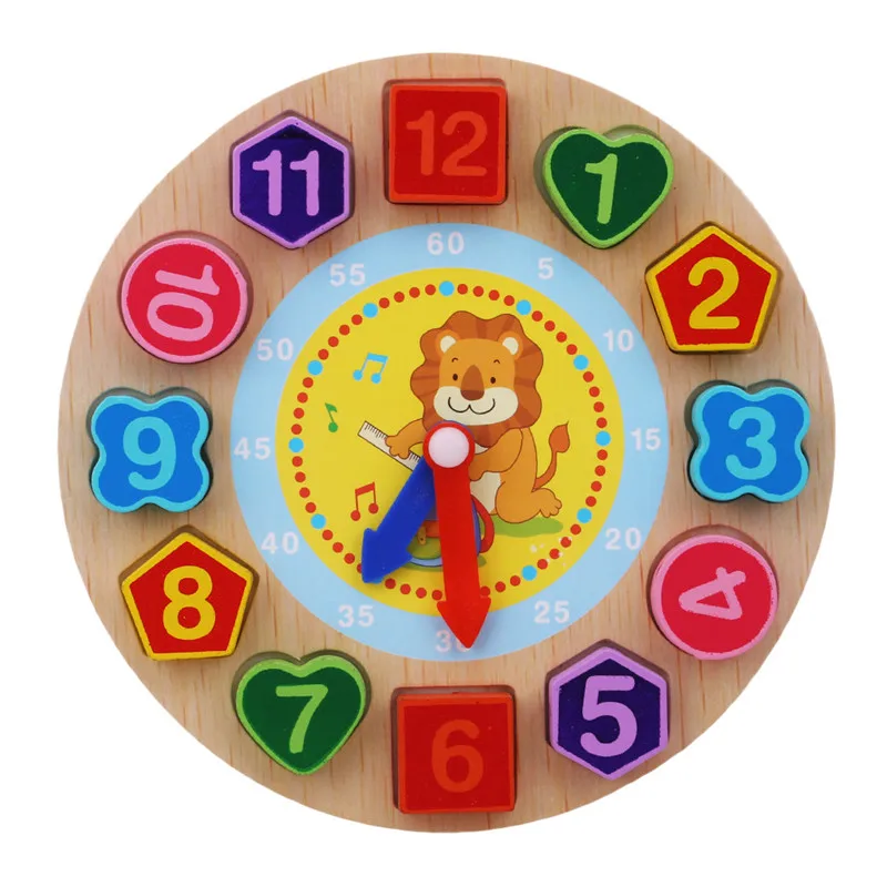 Деревянная головоломка для детей, Игрушки Tangram, когнитивные цифровые часы, деревянные часы в корпусе, игрушки-пазлы, Обучающие Мультяшные игрушки для сборки резьбы - Цвет: little lion
