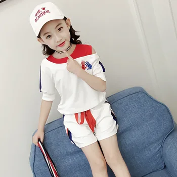 

2019 New Summer Children Baby Girls Casual Off-shoulder Short Sleeve Tops T-shirt+Shorts Suits Costume Set