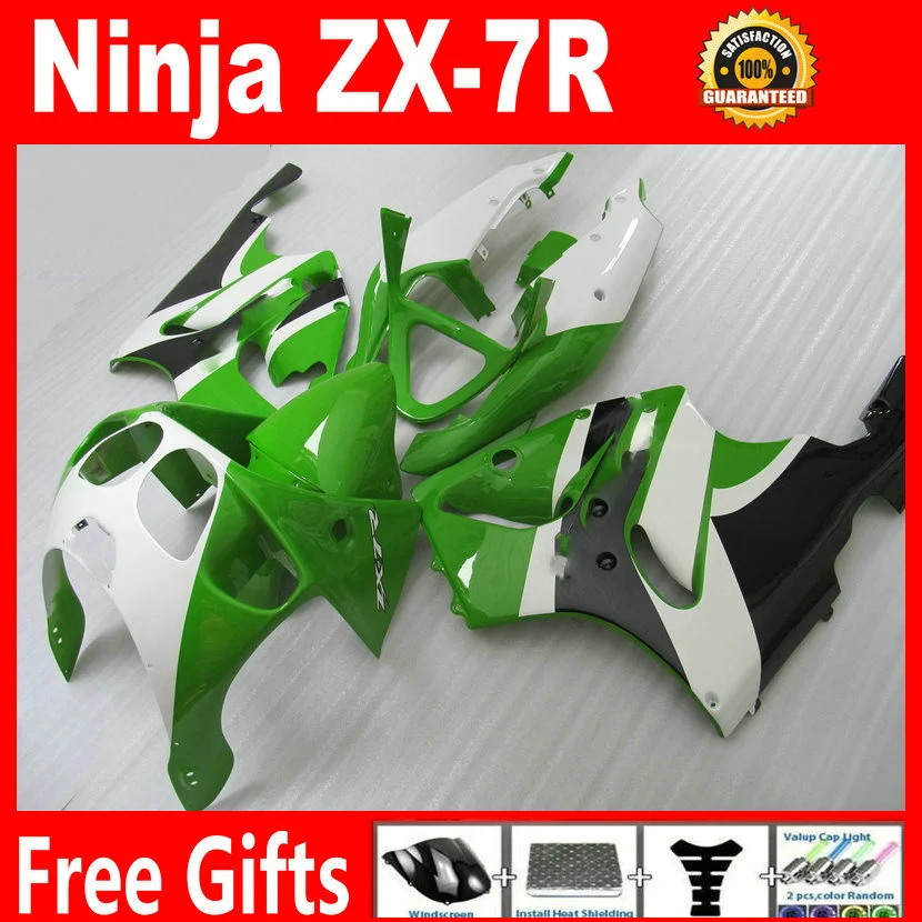 

100% fit injection molding for 96-03 Kawasaki ZX-7R green white black fairings new hot 1996-2003 ninja ZX7R fairing kits TGH85