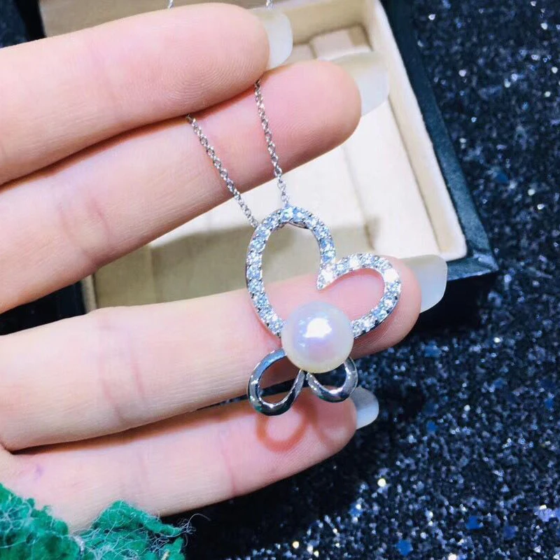 

925 Sterling Silver butterfly Pendant Natural Freshwater Pearl Necklace for Woman Zircon Necklace Wedding Party birthday Gift