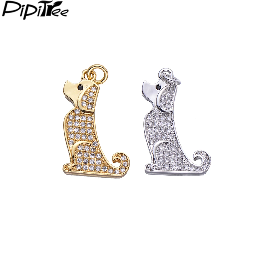 

Pipitree Cute Copper Cubic Zirconia Dog Charms fit Pendant Necklace Animal DIY Charms for Jewelry Making Accessories