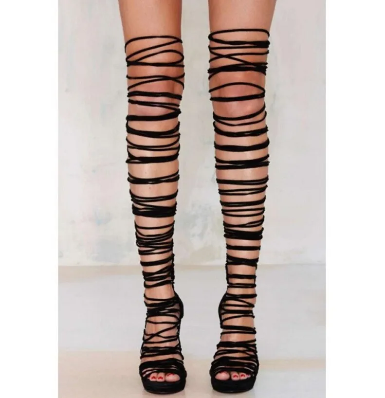 

Women Stilettos Hollow Out Roman Summer Sandals Over Knee Thigh High Boots Shoes Hollow Out A29