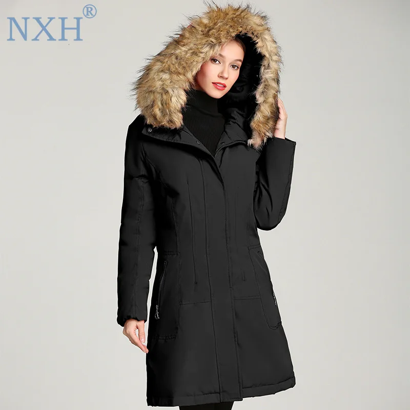 NXH سوبر الدفء 2019 جديد الشتاء سترة معطف الشتاء النساء سترة نوعية جيدة جيدة القماش الفراء سترة الإناث معطف longcoat الصوف
