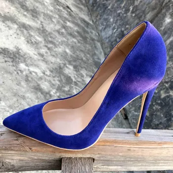 

Keshangjia Free shipping real pic royal blue matte pointed toe 120mm 10cm 8 cm high heel shoes pump on sale size US4-us13