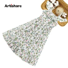 Летнее платье с цветочным рисунком для девочек, Vestidos, Пляжное платье с открытыми плечами для девочек детская одежда для подростков для девочек 6, 8, 10, 12, 14 лет