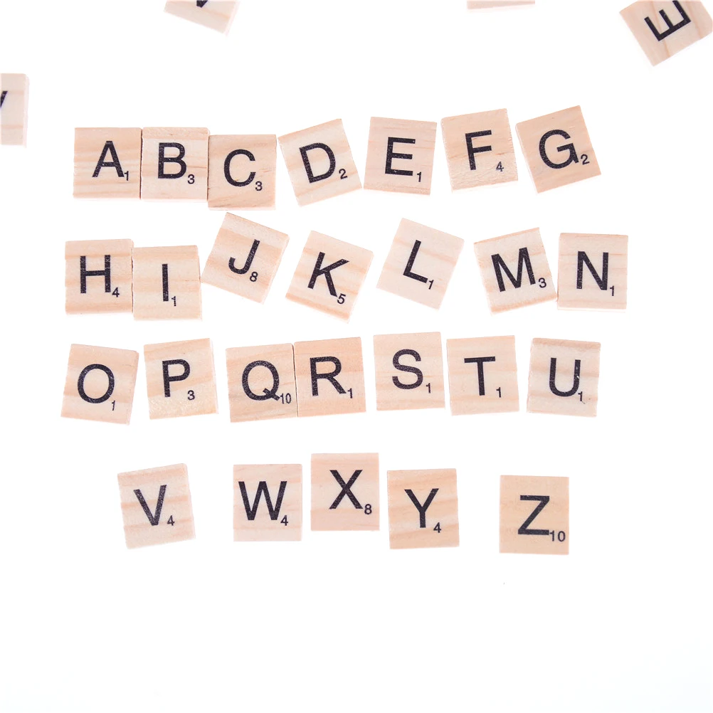 100 шт Деревянные Эрудит плитки черные буквы цифры для поделок Пазлы деревянные алфавиты для детей обучающие игрушки