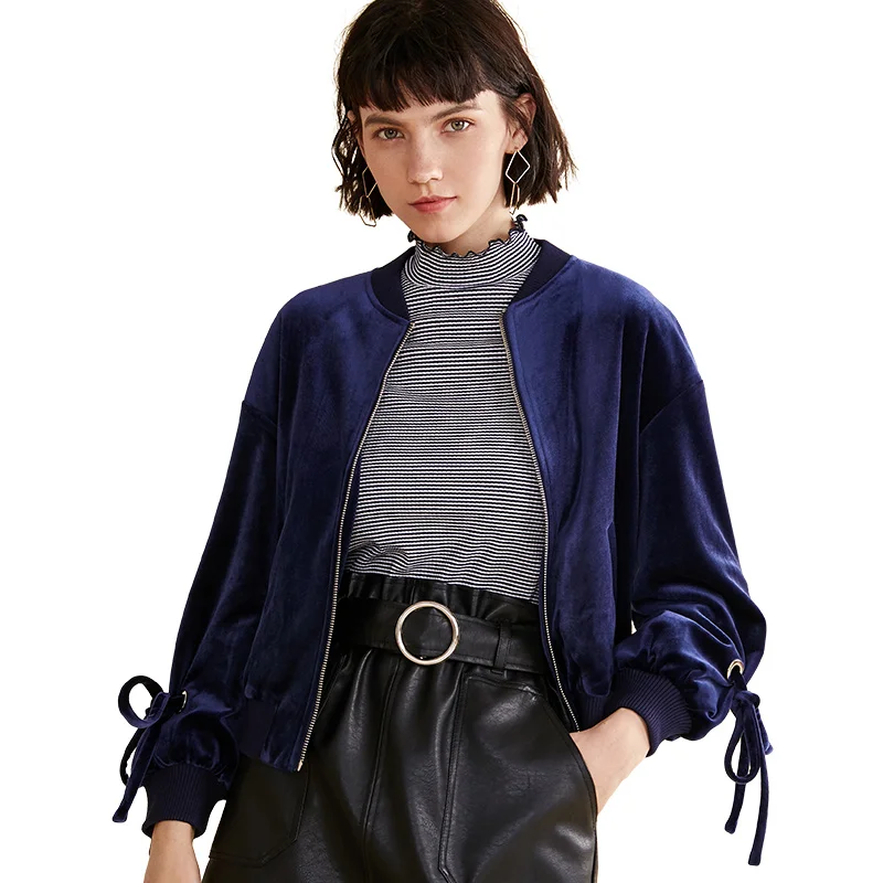 

Women's Fashion Embroidery Baseball Jacket 2019 New Arrival Spring Padded Velour Jackets Women Zipper Short Basic Coats