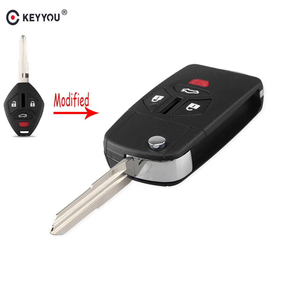 

KEYYOU Modified Remote Flip Folding Key Shell Case Keyless Fob Fit For Mitsubishi Galant Eclipse Lancer 4 Buttons