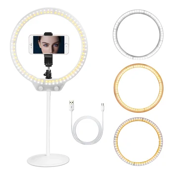 

ZOMEI Selfie Ring Light 26cm LED Photographic Lighting Video Studio Live Dimmable Ringlight Makeup with Stand USB Plug for Phone