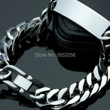 8,6" полированный серебряный браслет из нержавеющей стали мужские ID Link цепь тяжелые крупные украшения 15 мм в ширину